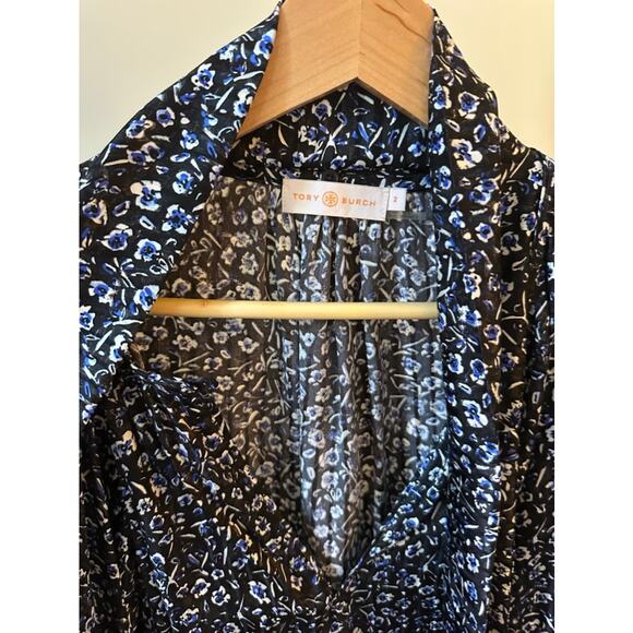 Tory Burch Silk Floral Tie-Neck Blouse, Size 2 - Picture 2 of 5
